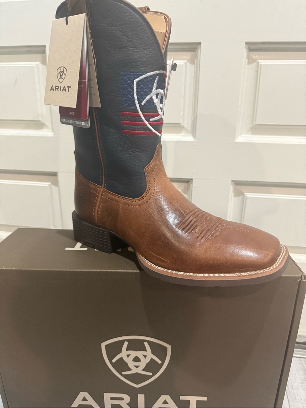Ariat Men's Sport medium with Freedom Brown & Dark Navy Western Work Boot